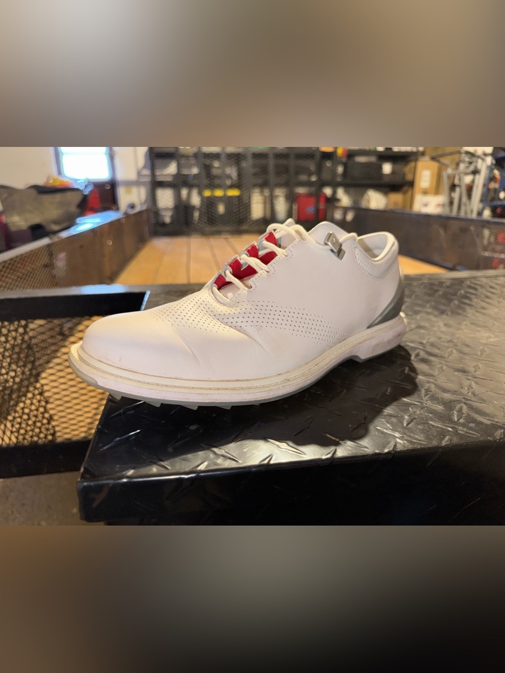 Nike Men's White Sneakers with Red Lace Accents